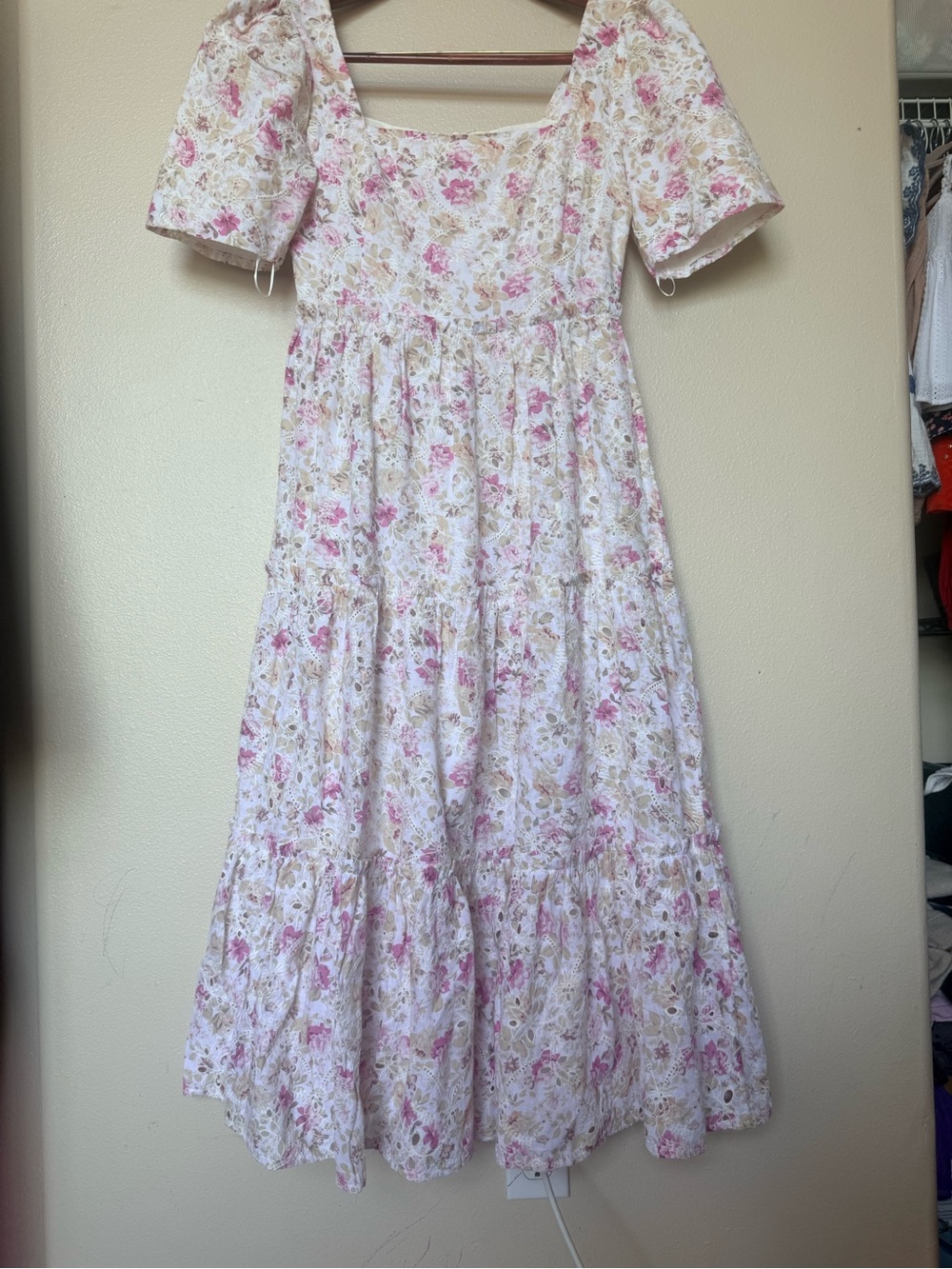 Just me floral tiered crochet maxi dress cotton romantic size xs summer girly